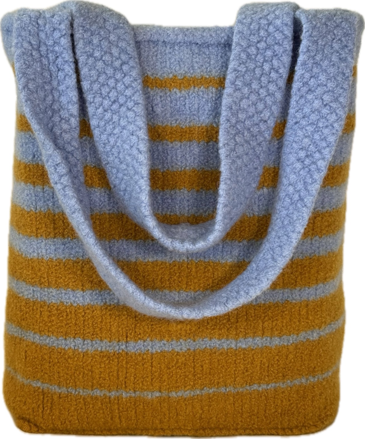 Camel and sky blue felted tote